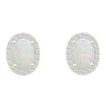 7x5mm Oval Created Opal And Created White Sapphire 10k Yellow Gold Halo
Stud Earrings