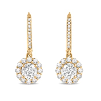 White Cubic Zirconia 14k Yellow Gold Earrings With Velvet Gift Box 2.00ctw