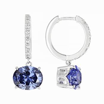 Blue And White CZ Earrings In Platinum-Enhanced Sterling Silver 8.76ctw