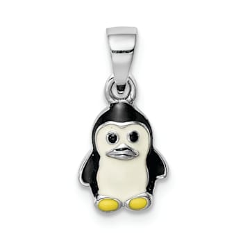 Rhodium Over Sterling Silver Multi-color Enameled Penguin Children's Pendant