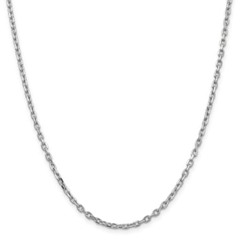 14K White Gold 3mm Diamond-cut Round Open Link Cable Chain Necklace