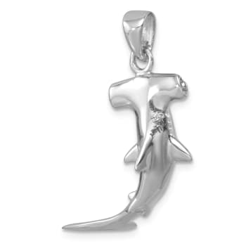Rhodium Over Sterling Silver Polished 3D Hammerhead Shark Pendant