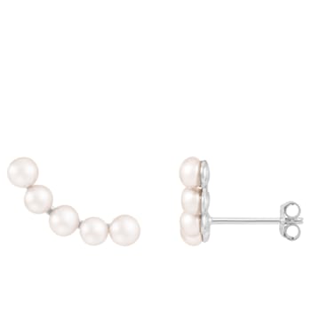 White Cultured Freshwater Pearl Rhodium Over Sterling Silver 3-4mm
Button Earrings