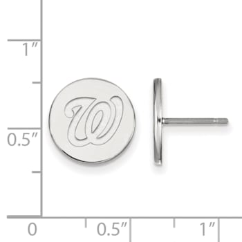Rhodium Over Sterling Silver MLB LogoArt Washington Nationals Post Earrings