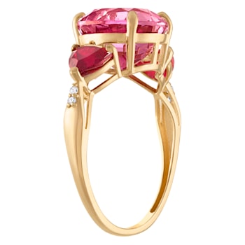 10K Yellow Gold Round Pink Topaz, Ruby, and Diamond Ring 4.82ctw