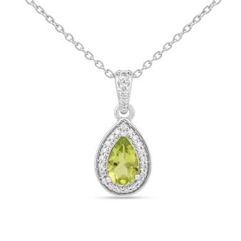 Pear Shape Peridot with Moissanite Accents Rhodium Over Sterling Silver
Pendant with Chain
