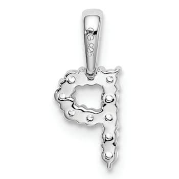 Rhodium Over 14K White Gold Lab Grown Diamond Letter P Initial Pendant