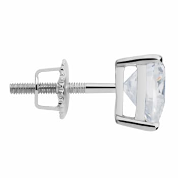 White Cubic Zirconia 14k White Gold Heart Studs With Velvet Gift Box 1.50ctw