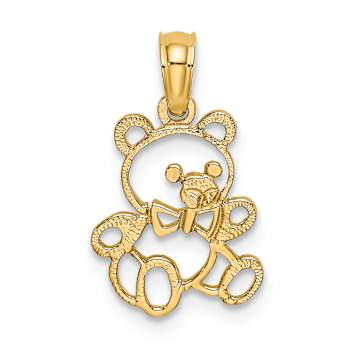 14k Yellow Gold Textured Children's Cut-out Teddy Bear Charm