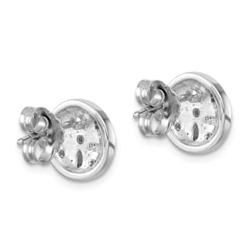 Rhodium Over Sterling Silver Textured Crystal Sand Dollar Post Earrings