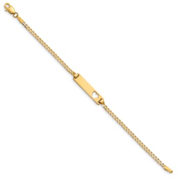 14k Yellow Gold Cut-out Heart Curb Link ID Bracelet