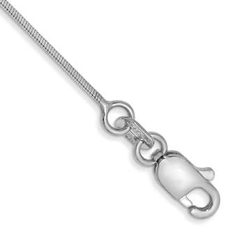 Rhodium Over 14k White Gold 0.6mm Octagonal Snake Chain Bracelet