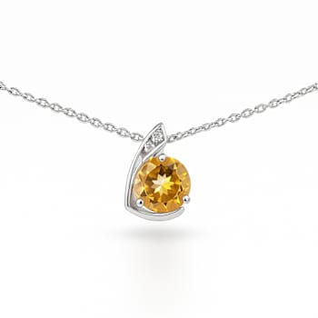 Natural Yellow Citrine Sterling Silver Round Shape Pendant with Chain