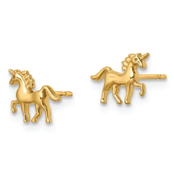 14K Yellow Gold Unicorn Post Earrings