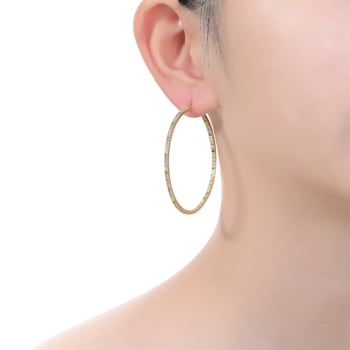 Multi-Colored Cubic Zirconia, Slim Large Hoop Earrings