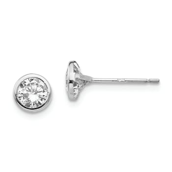 Rhodium Over 14K White Gold 5mm Bezel Set Cubic Zirconia Post Earrings