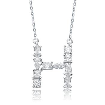Initial H Mixed Cut CZ Pendant Necklace In Sterling Silver 18 Inch