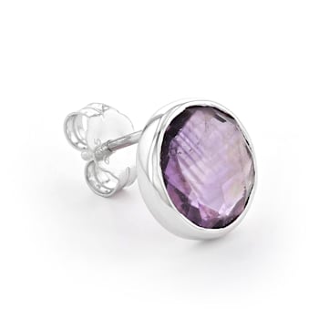 Purple Round Amethyst Sterling Silver Stud Earrings 5ctw