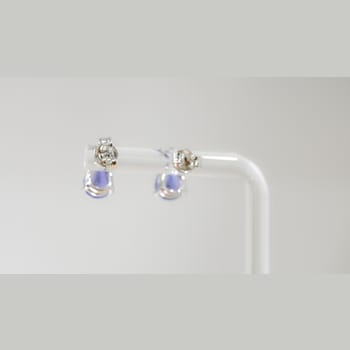Pear Shape Tanzanite and CZ Rhodium Over Sterling Silver Earrings, 2.02ctw