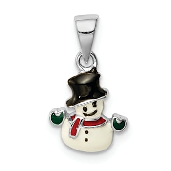 Rhodium Over Sterling Silver Multi-color Enamel Snowman Children's Pendant