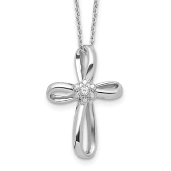 Rhodium Over 14K White Gold Lab Grown Diamond Cross Pendant Necklace