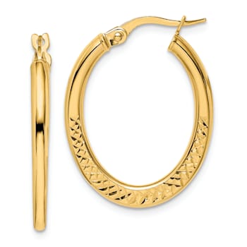 14k Yellow Gold Diamond-Cut 1" Oval Hoop Earrings