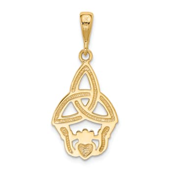14K Yellow Gold with White Rhodium Diamond-Cut Claddagh Pendant