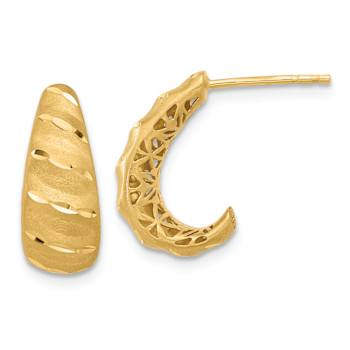 14k Yellow Gold 1/2" Satin and Diamond-Cut J-Hoop Earrings