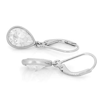 Moissanite Solitaire Drop Earrings in Platinum-Enhanced Sterling Silver