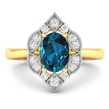 1.3ctw London Blue Topaz and Diamond 14K Yellow Gold Halo Ring
