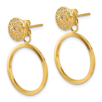 14k Yellow Gold Polished Cut-Out Circle Dangle Earrings