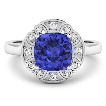Violet Tanzanite and White Diamond 14K White Gold Halo Ring 2.08 ctw