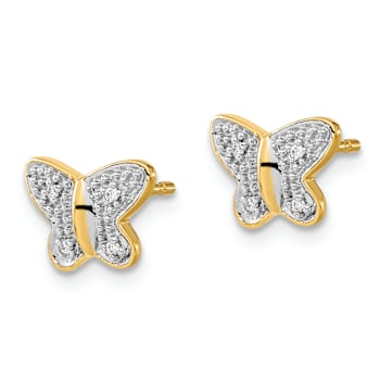 14k Yellow Gold and Rhodium Over 14k Yellow Gold Diamond Butterfly Stud Earrings
