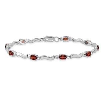 Rhodium Over 14k White Gold Fancy Diamond and Garnet Bracelet
