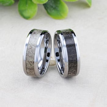 BUCK Polished Beveled Tungsten Carbide Men's Wedding Band with Ombre
Deer Antler Inlay 8mm