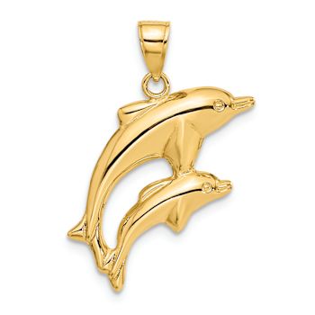 14k Yellow Gold Dolphin Pair Pendant