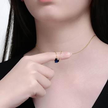 Sapphire Color CZ Heart-Shape Solitaire Necklace In 14K Gold Over Brass