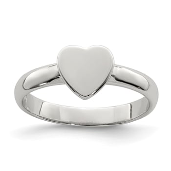 Rhodium Over Sterling Silver Polished Heart Children's Ring