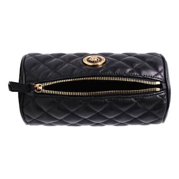 Versace Black Leather Medusa Quilted Cosmetic Bag