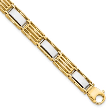 14K Yellow and White Gold High Polished 8.5-inch Men's Link Bracelet