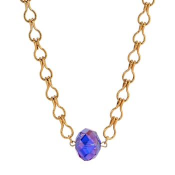 Yellow Base Metal Blue AB Bead Necklace 16 inch