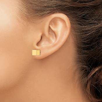 14k Yellow Gold Cube Front and Back Stud Earrings