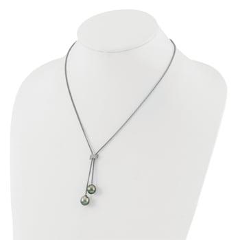Rhodium Over Sterling Silver Tahitian Pearl/Cubic Zirconia Dangle with
2-inch Extension Necklace