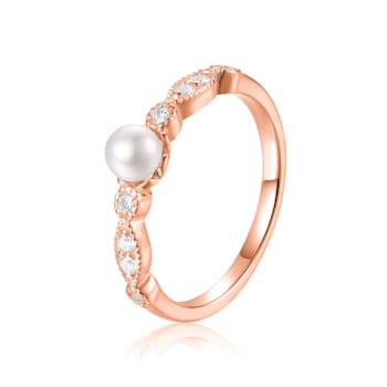 Freshwater Pearl with Moissanite Accents 18K Rose Gold Over Sterling
Silver Ring