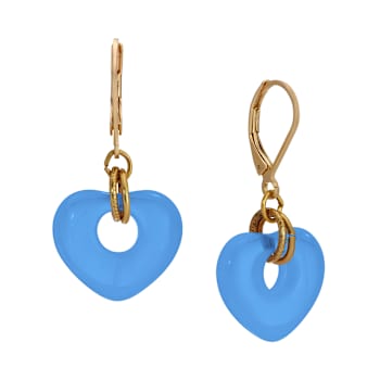 Gold Tone Glass Heart Drop Leverback Earrings