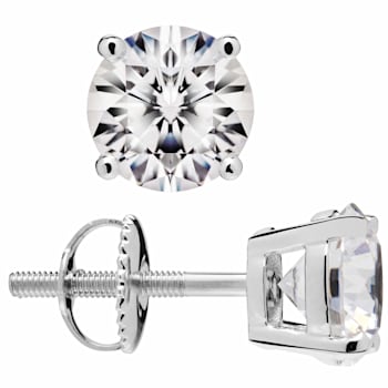 White Cubic Zirconia 14k White Gold Studs With Velvet Gift Box 3.00ctw