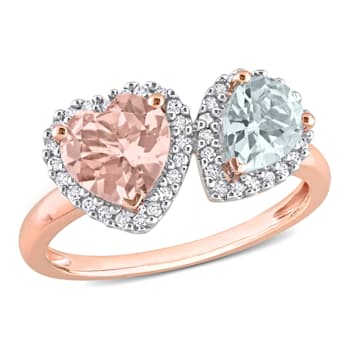 1.95ctw Morganite, Aquamarine And Diamond 10k Rose Gold Ring