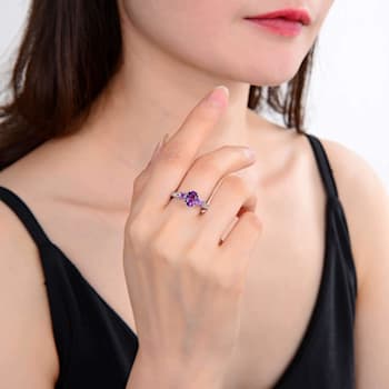 Mixed Shapes Amethyst with White Topaz Accents Sterling Silver Ring