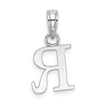 Rhodium Over 14k White Gold Polished Block Letter R Initial Pendant