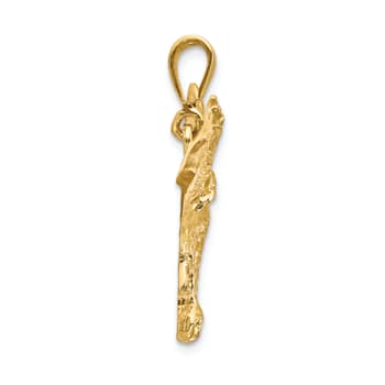 14k Yellow Gold Solid Polished and Textured Eagle Pendant